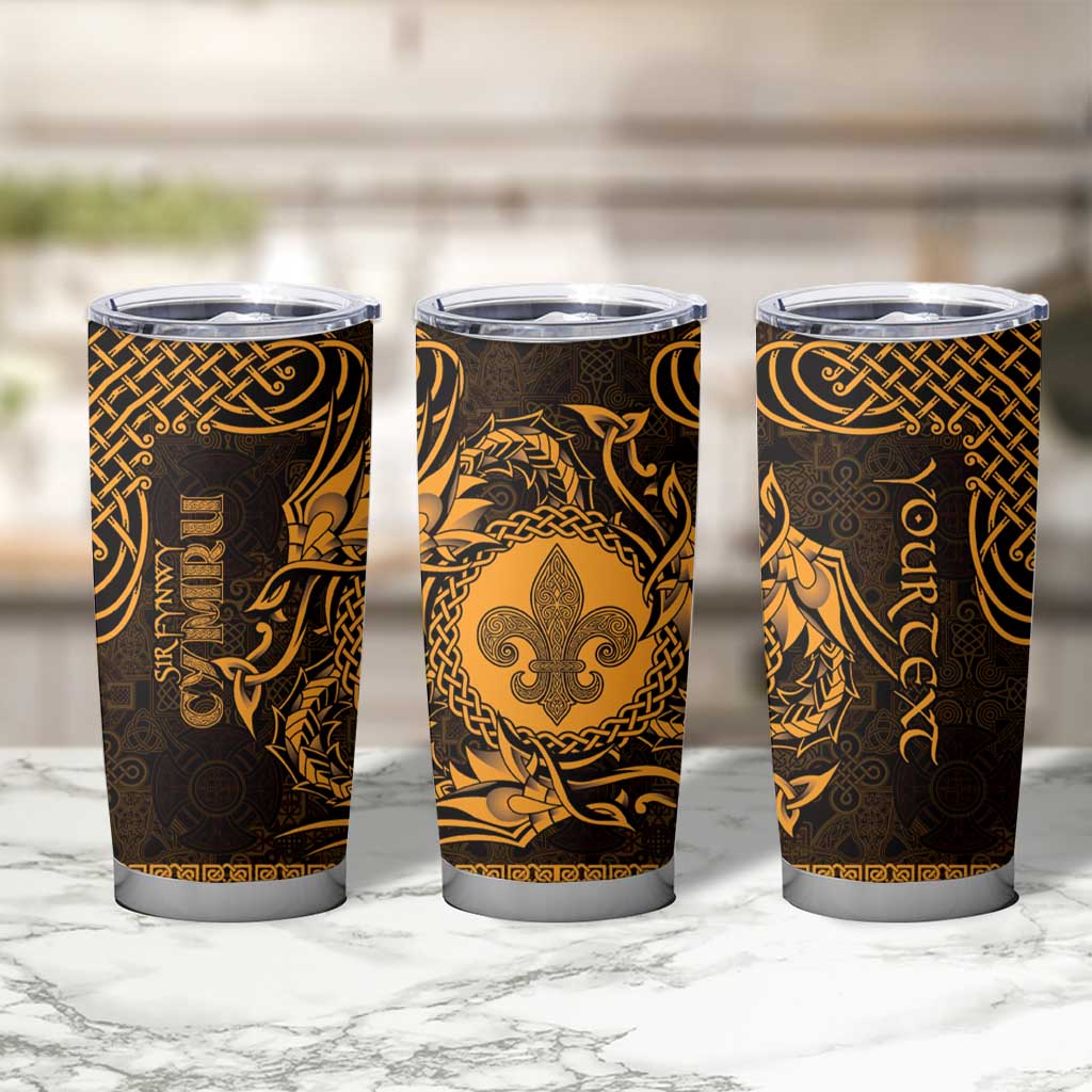 Personalized Monmouthshire Sir Fynwy Tumbler Cup Gold Fleur-de-lis Celtic-inspired - Wonder Print Shop
