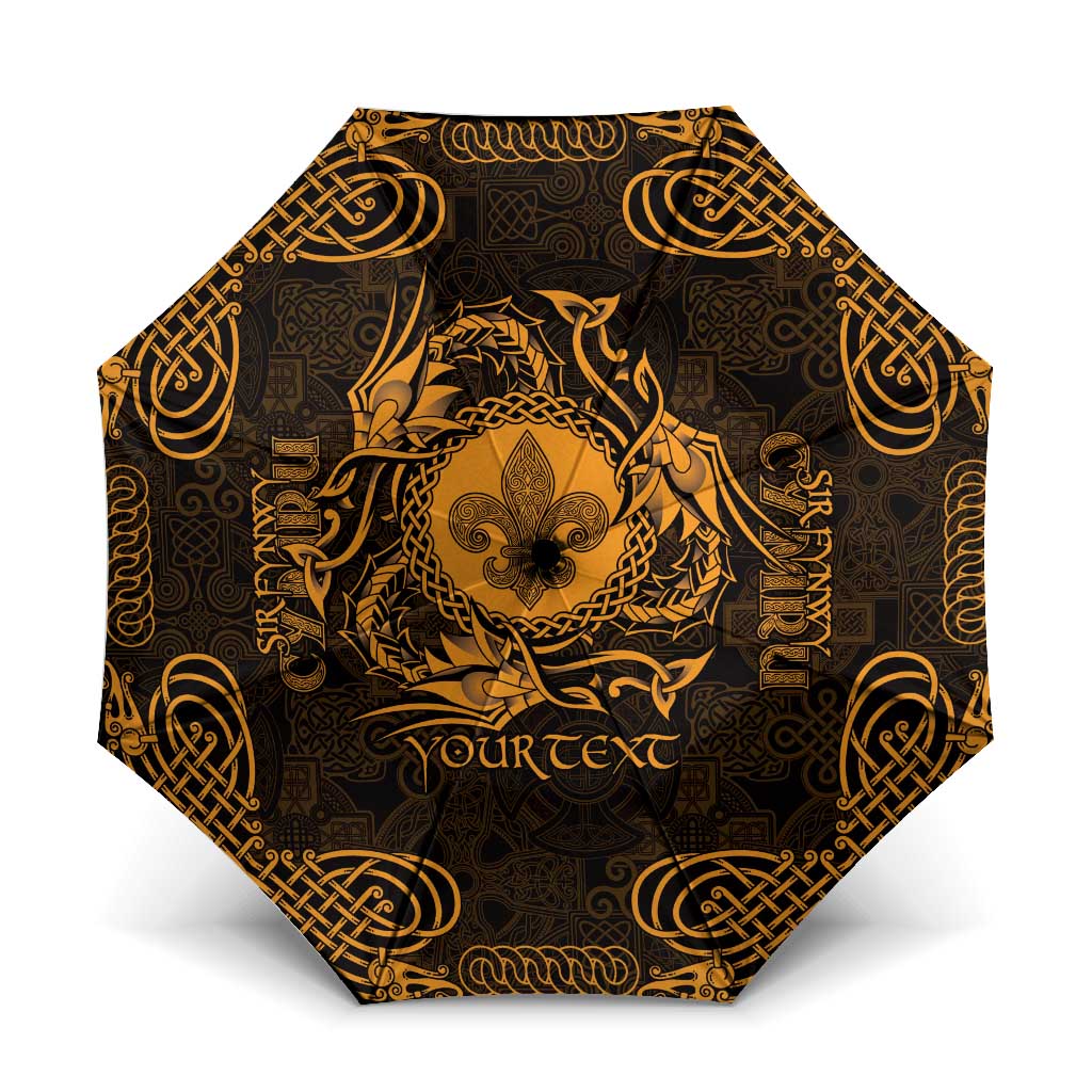 Personalized Monmouthshire Sir Fynwy Umbrella Gold Fleur-de-lis Celtic-inspired - Wonder Print Shop