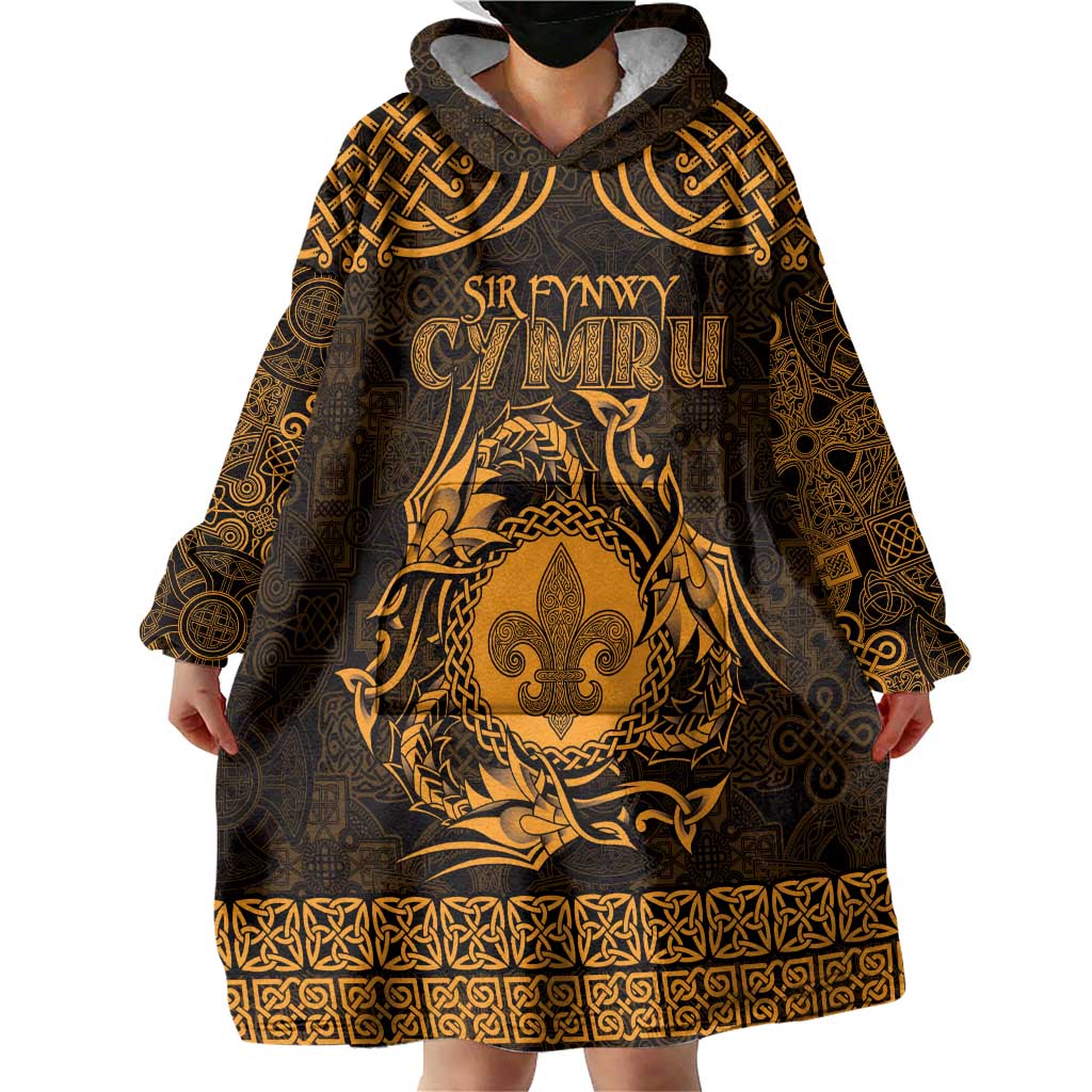 Personalized Monmouthshire Sir Fynwy Wearable Blanket Hoodie Gold Fleur-de-lis Celtic-inspired - Wonder Print Shop