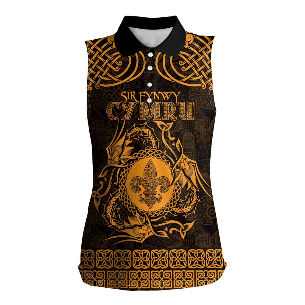 Personalized Monmouthshire Sir Fynwy Women Sleeveless Polo Shirt Gold Fleur-de-lis Celtic-inspired - Wonder Print Shop