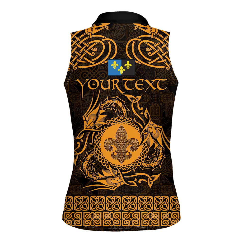 Personalized Monmouthshire Sir Fynwy Women Sleeveless Polo Shirt Gold Fleur-de-lis Celtic-inspired - Wonder Print Shop