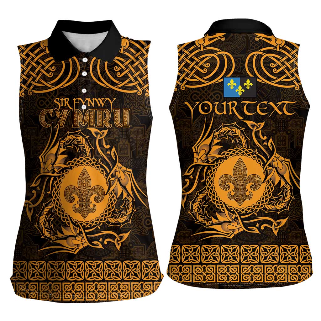 Personalized Monmouthshire Sir Fynwy Women Sleeveless Polo Shirt Gold Fleur-de-lis Celtic-inspired - Wonder Print Shop