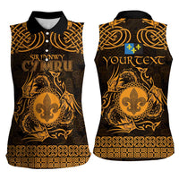 Personalized Monmouthshire Sir Fynwy Women Sleeveless Polo Shirt Gold Fleur-de-lis Celtic-inspired - Wonder Print Shop