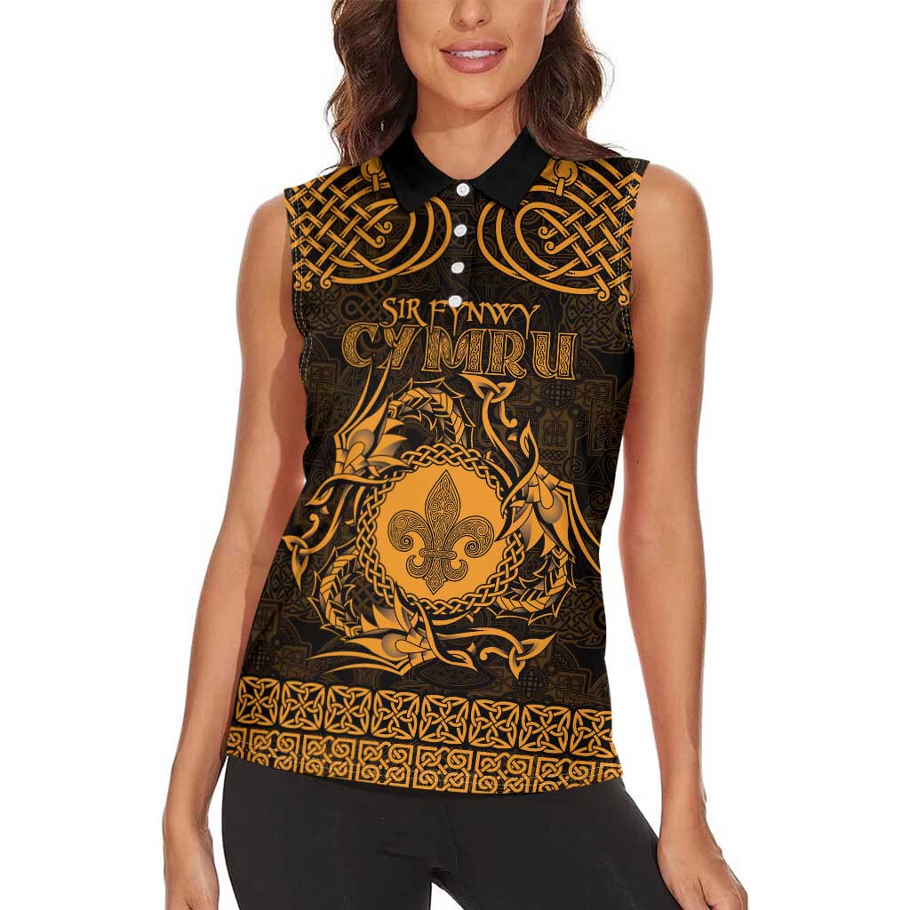 Personalized Monmouthshire Sir Fynwy Women Sleeveless Polo Shirt Gold Fleur-de-lis Celtic-inspired - Wonder Print Shop