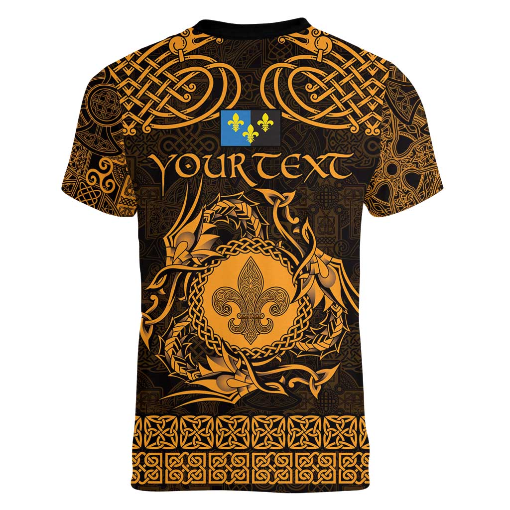 Personalized Monmouthshire Sir Fynwy Women V-Neck T-Shirt Gold Fleur-de-lis Celtic-inspired - Wonder Print Shop