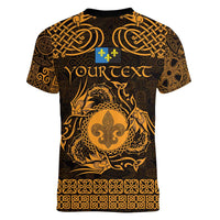 Personalized Monmouthshire Sir Fynwy Women V-Neck T-Shirt Gold Fleur-de-lis Celtic-inspired - Wonder Print Shop