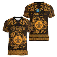 Personalized Monmouthshire Sir Fynwy Women V-Neck T-Shirt Gold Fleur-de-lis Celtic-inspired - Wonder Print Shop