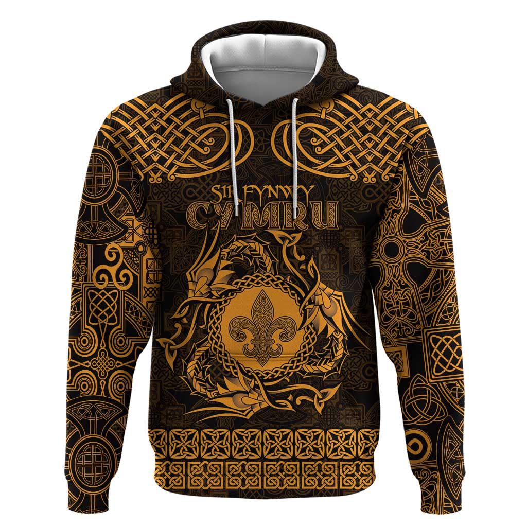 Personalized Monmouthshire Sir Fynwy Zip Hoodie Gold Fleur-de-lis Celtic-inspired - Wonder Print Shop