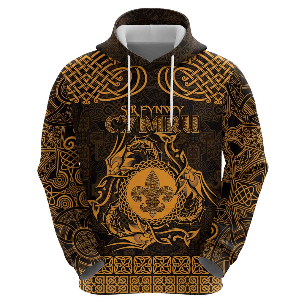 Personalized Monmouthshire Sir Fynwy Zip Hoodie Gold Fleur-de-lis Celtic-inspired - Wonder Print Shop