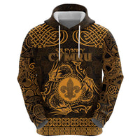 Personalized Monmouthshire Sir Fynwy Zip Hoodie Gold Fleur-de-lis Celtic-inspired - Wonder Print Shop