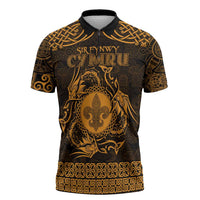 Personalized Monmouthshire Sir Fynwy Zipper Polo Shirt Gold Fleur-de-lis Celtic-inspired - Wonder Print Shop
