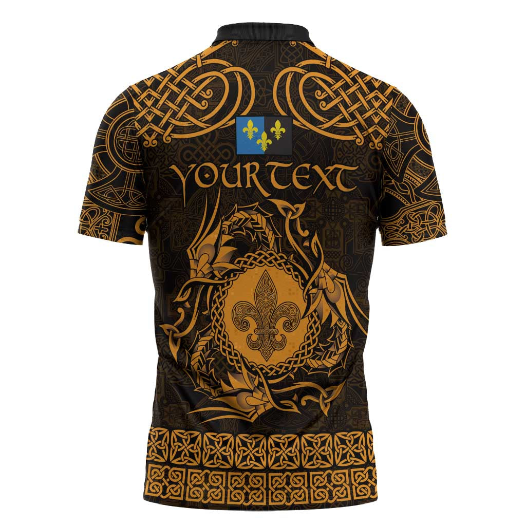 Personalized Monmouthshire Sir Fynwy Zipper Polo Shirt Gold Fleur-de-lis Celtic-inspired - Wonder Print Shop