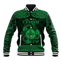Personalized Monmouthshire Sir Fynwy Baseball Jacket Green Fleur-de-lis Celtic-inspired - Wonder Print Shop