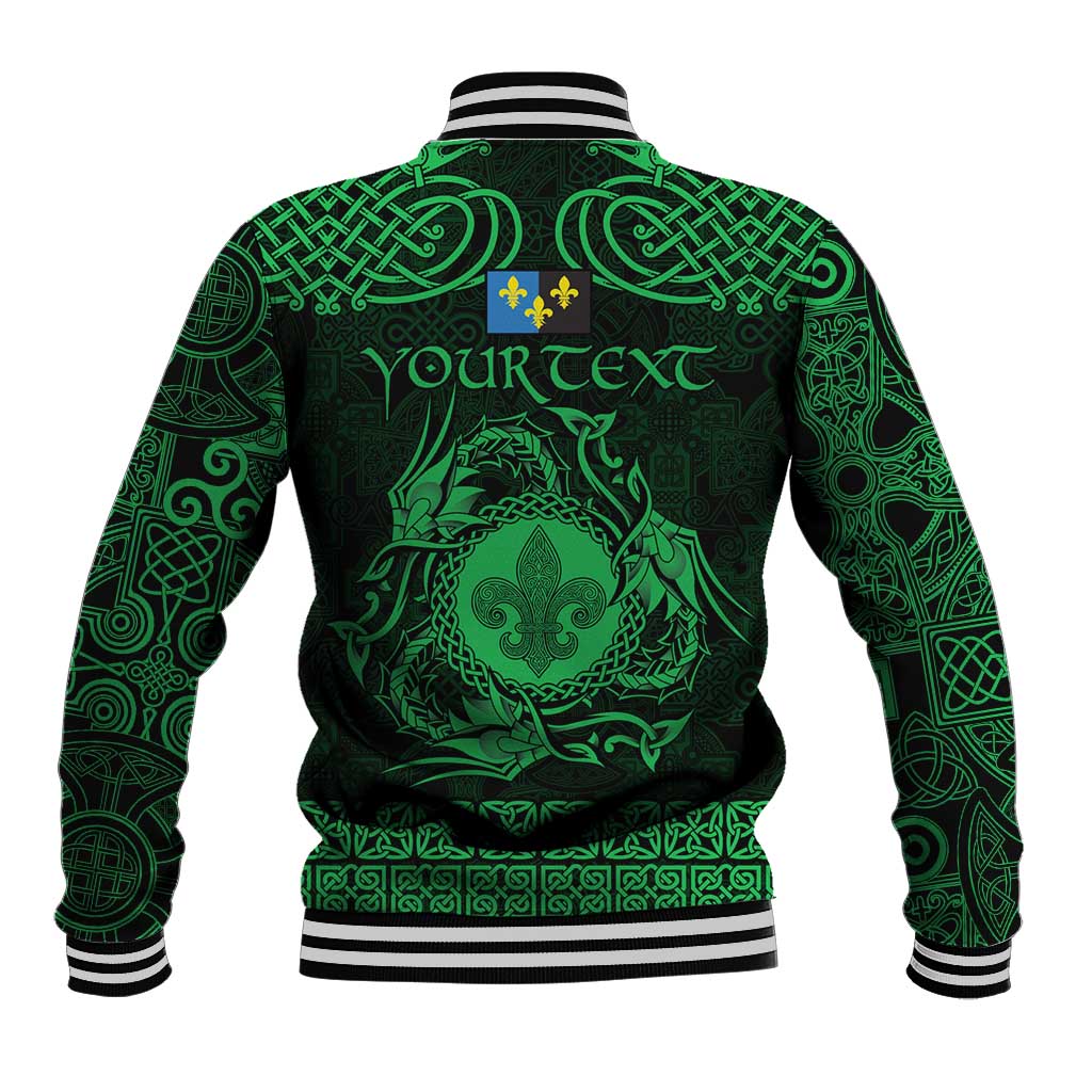 Personalized Monmouthshire Sir Fynwy Baseball Jacket Green Fleur-de-lis Celtic-inspired - Wonder Print Shop