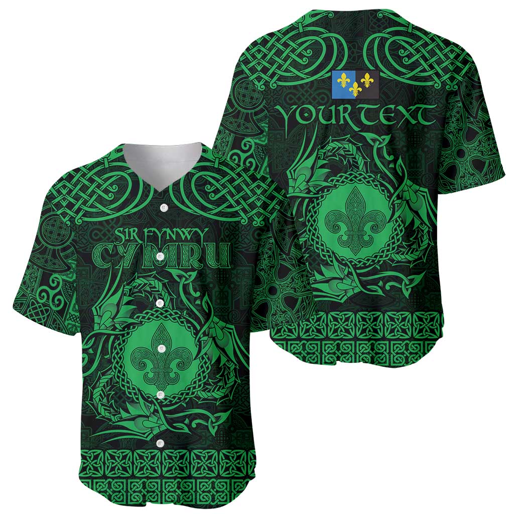Personalized Monmouthshire Sir Fynwy Baseball Jersey Green Fleur-de-lis Celtic-inspired - Wonder Print Shop