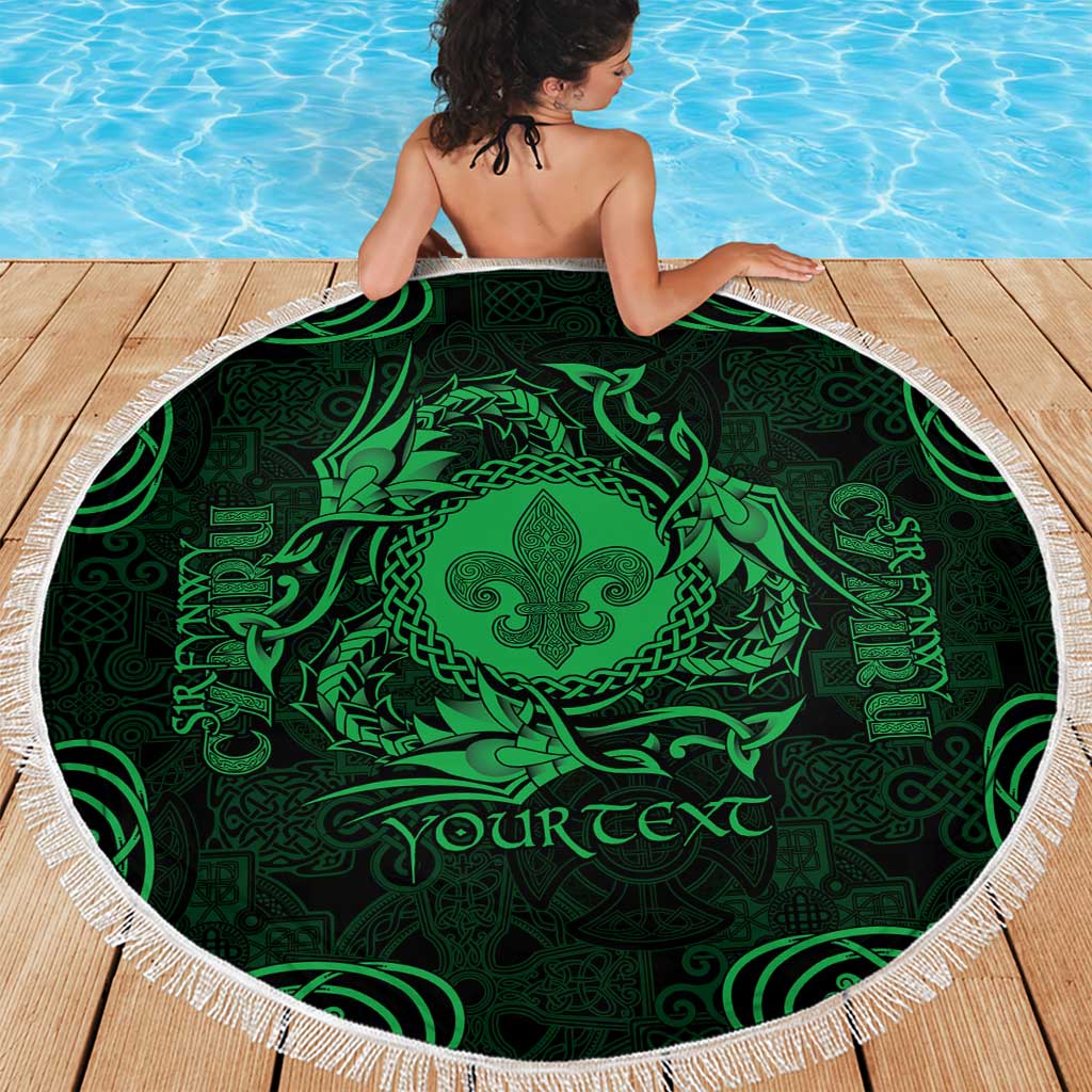 Personalized Monmouthshire Sir Fynwy Beach Blanket Green Fleur-de-lis Celtic-inspired - Wonder Print Shop