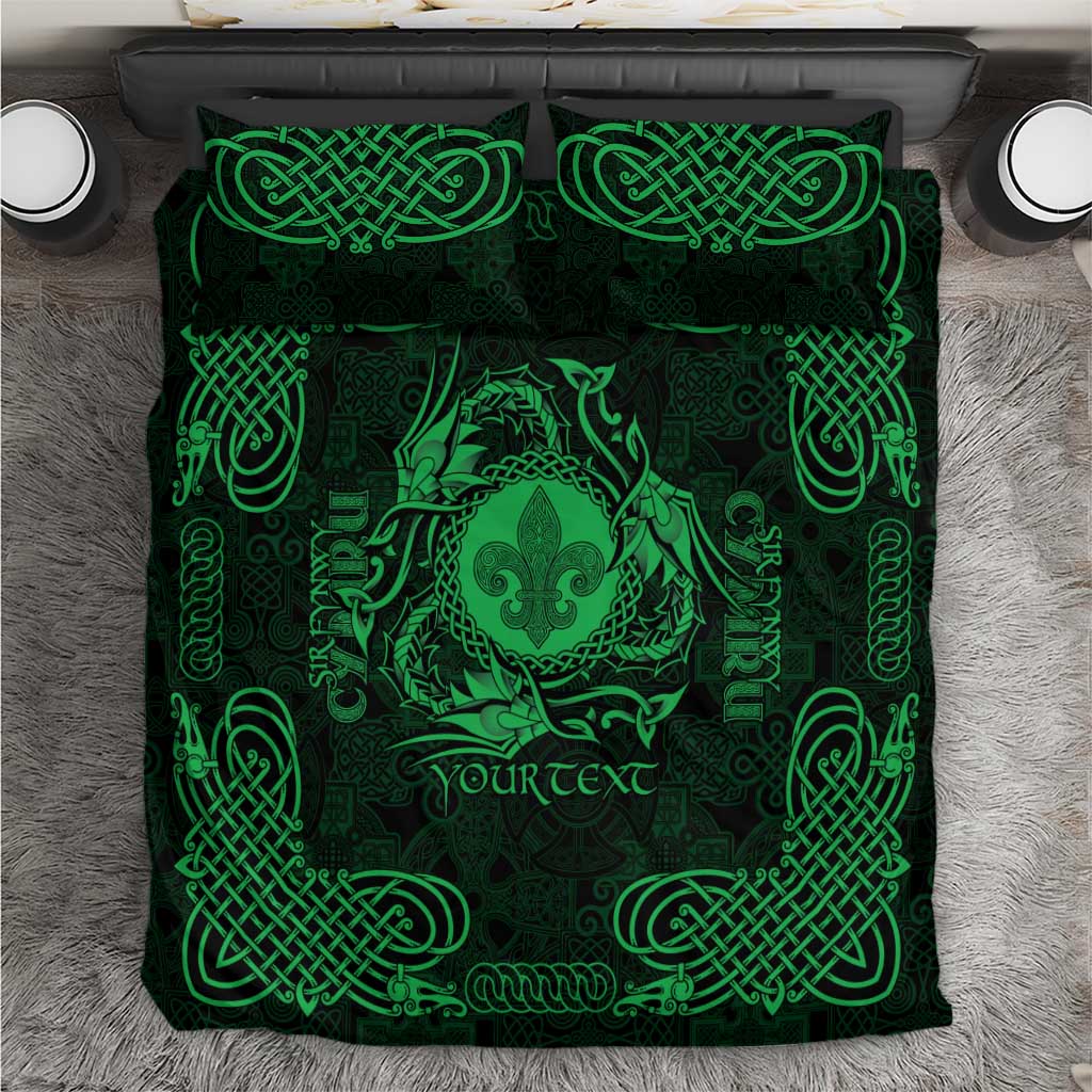 Personalized Monmouthshire Sir Fynwy Bedding Set Green Fleur-de-lis Celtic-inspired - Wonder Print Shop