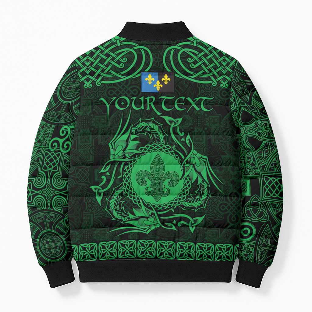 Personalized Monmouthshire Sir Fynwy Bomber Puffer Jacket Green Fleur-de-lis Celtic-inspired - Wonder Print Shop