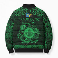 Personalized Monmouthshire Sir Fynwy Bomber Puffer Jacket Green Fleur-de-lis Celtic-inspired - Wonder Print Shop