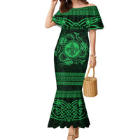 Personalized Monmouthshire Sir Fynwy Family Matching Mermaid Dress and Hawaiian Shirt Green Fleur-de-lis Celtic-inspired - Wonder Print Shop