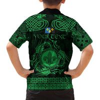 Personalized Monmouthshire Sir Fynwy Family Matching Off The Shoulder Long Sleeve Dress and Hawaiian Shirt Green Fleur-de-lis Celtic-inspired - Wonder Print Shop