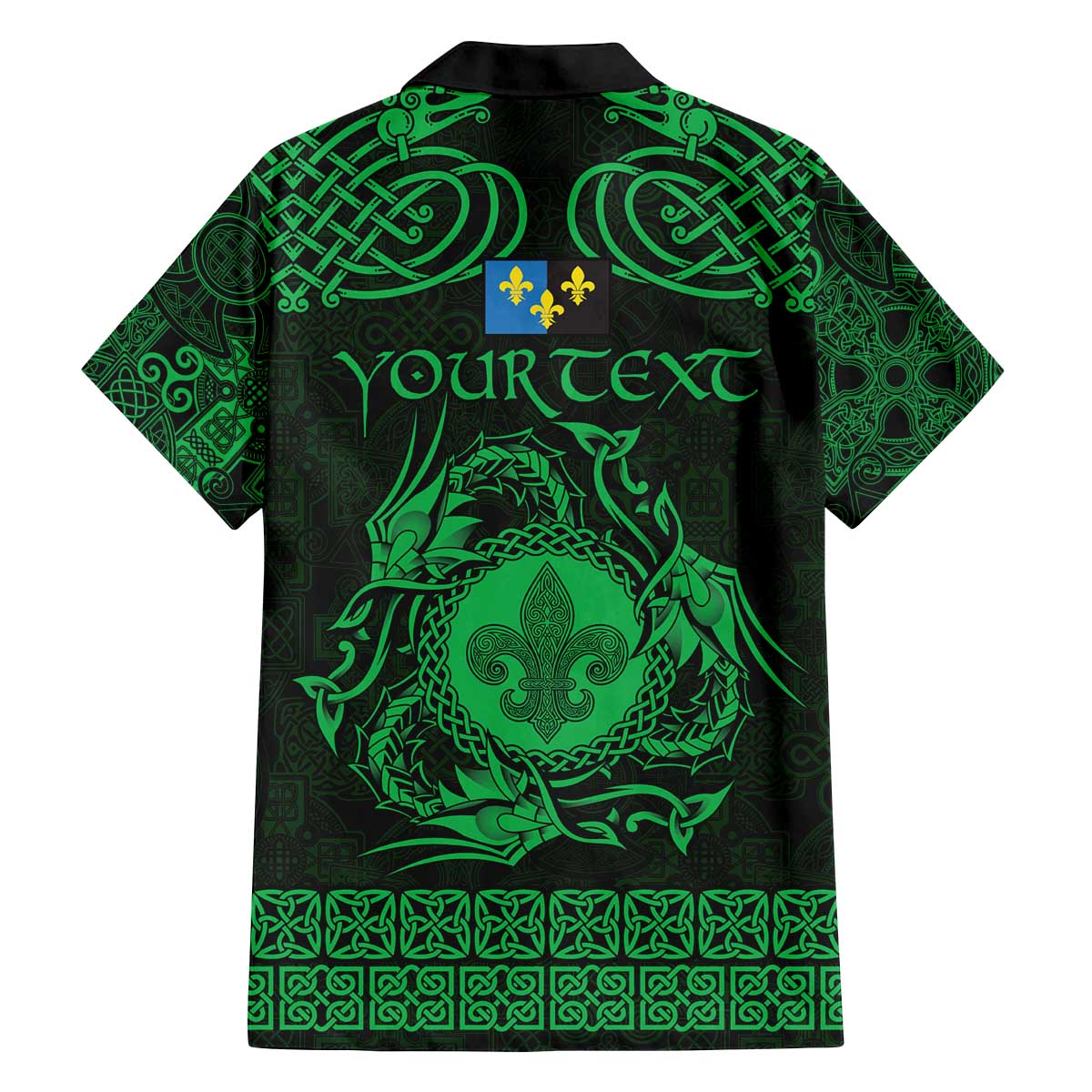 Personalized Monmouthshire Sir Fynwy Family Matching Off The Shoulder Long Sleeve Dress and Hawaiian Shirt Green Fleur-de-lis Celtic-inspired - Wonder Print Shop