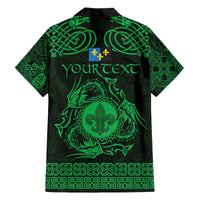 Personalized Monmouthshire Sir Fynwy Family Matching Off The Shoulder Long Sleeve Dress and Hawaiian Shirt Green Fleur-de-lis Celtic-inspired - Wonder Print Shop