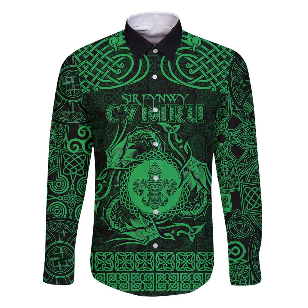 Personalized Monmouthshire Sir Fynwy Family Matching Off Shoulder Maxi Dress and Hawaiian Shirt Green Fleur-de-lis Celtic-inspired - Wonder Print Shop