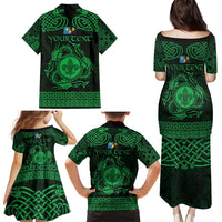Personalized Monmouthshire Sir Fynwy Family Matching Puletasi and Hawaiian Shirt Green Fleur-de-lis Celtic-inspired - Wonder Print Shop