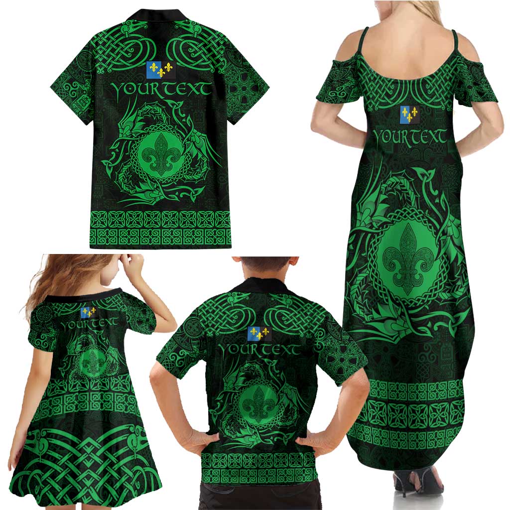 Personalized Monmouthshire Sir Fynwy Family Matching Summer Maxi Dress and Hawaiian Shirt Green Fleur-de-lis Celtic-inspired - Wonder Print Shop