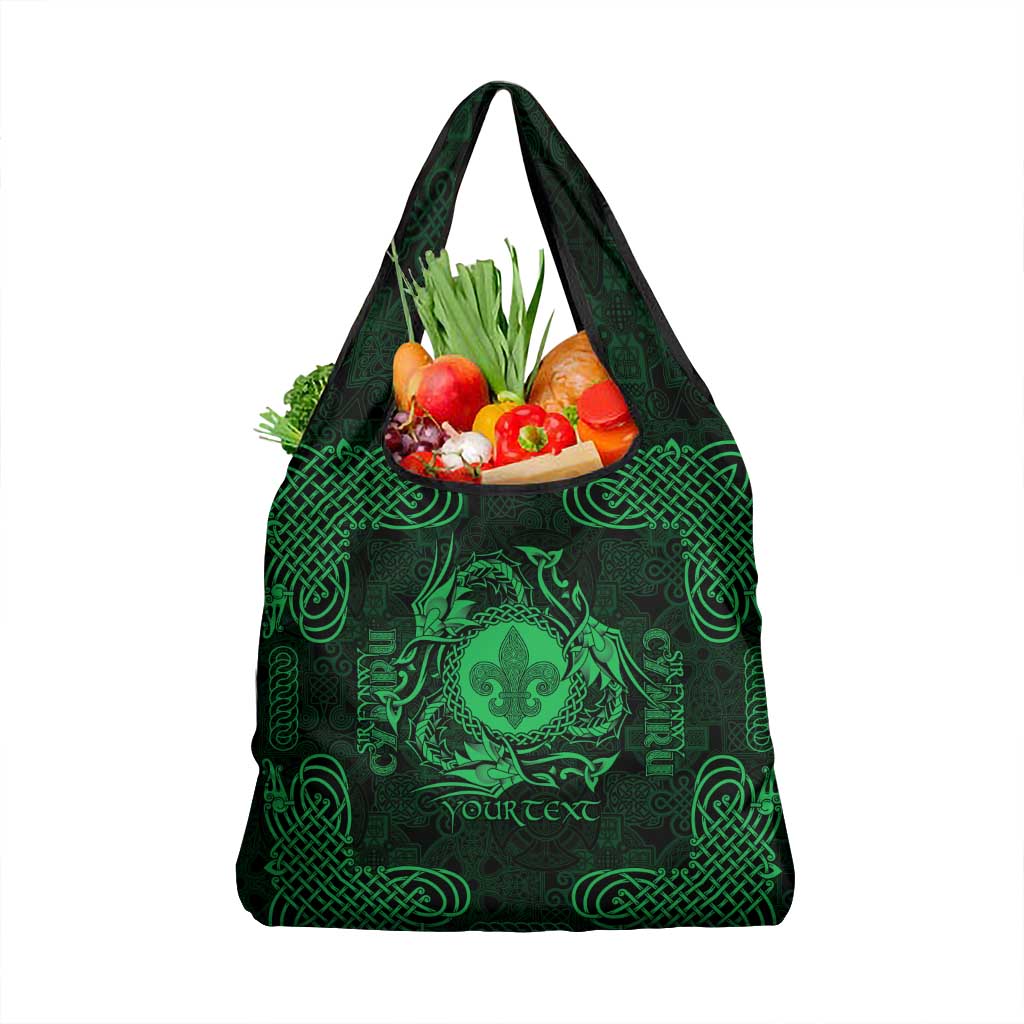 Personalized Monmouthshire Sir Fynwy Grocery Bag Green Fleur-de-lis Celtic-inspired - Wonder Print Shop