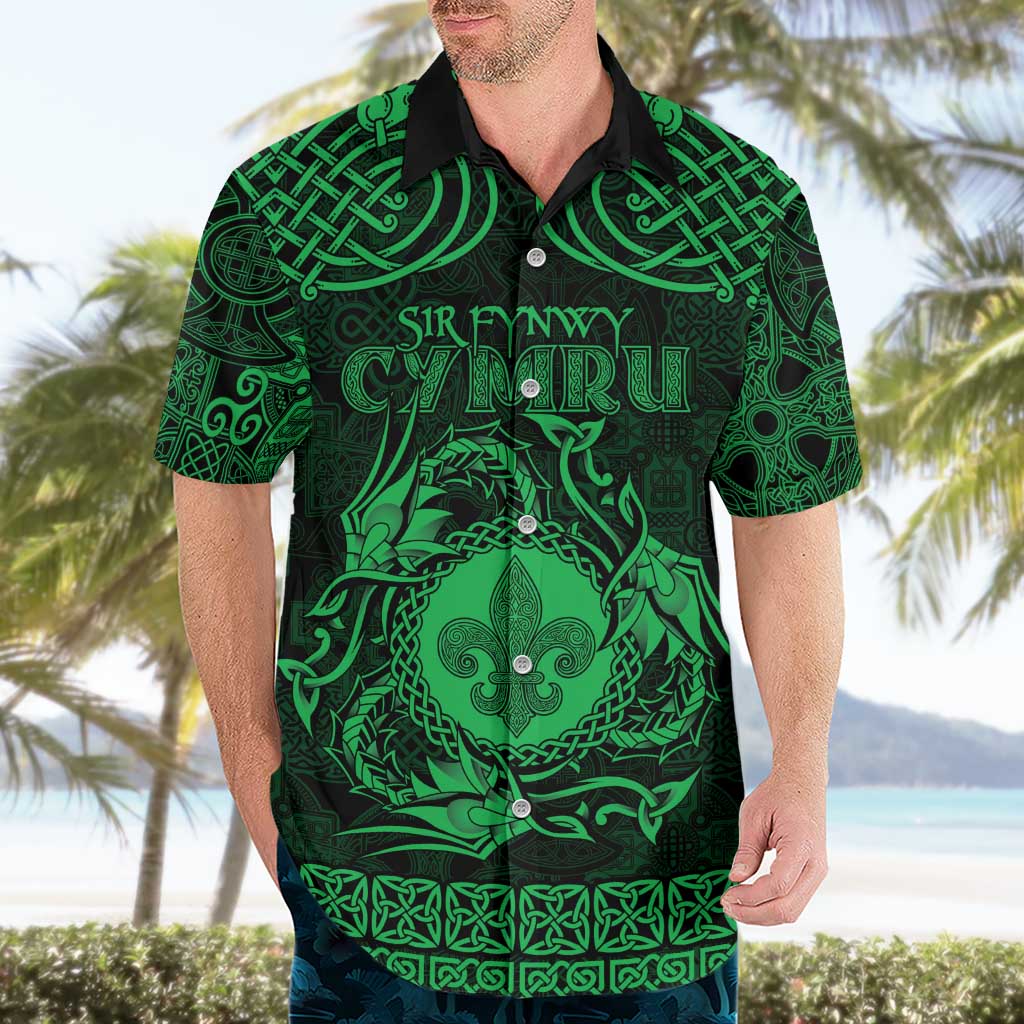 Personalized Monmouthshire Sir Fynwy Hawaiian Shirt Green Fleur-de-lis Celtic-inspired - Wonder Print Shop