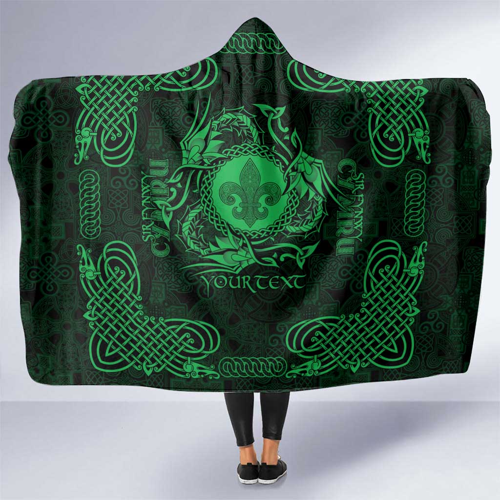 Personalized Monmouthshire Sir Fynwy Hooded Blanket Green Fleur-de-lis Celtic-inspired - Wonder Print Shop