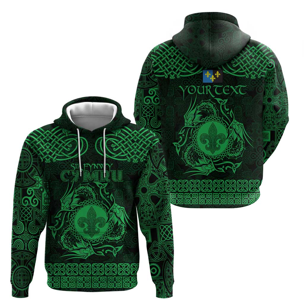Personalized Monmouthshire Sir Fynwy Hoodie Green Fleur-de-lis Celtic-inspired - Wonder Print Shop
