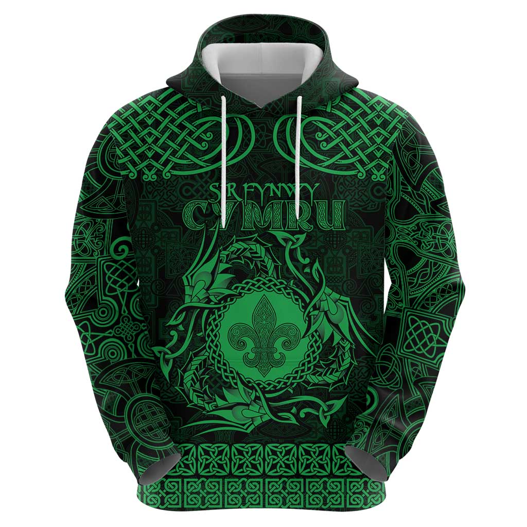 Personalized Monmouthshire Sir Fynwy Hoodie Green Fleur-de-lis Celtic-inspired - Wonder Print Shop