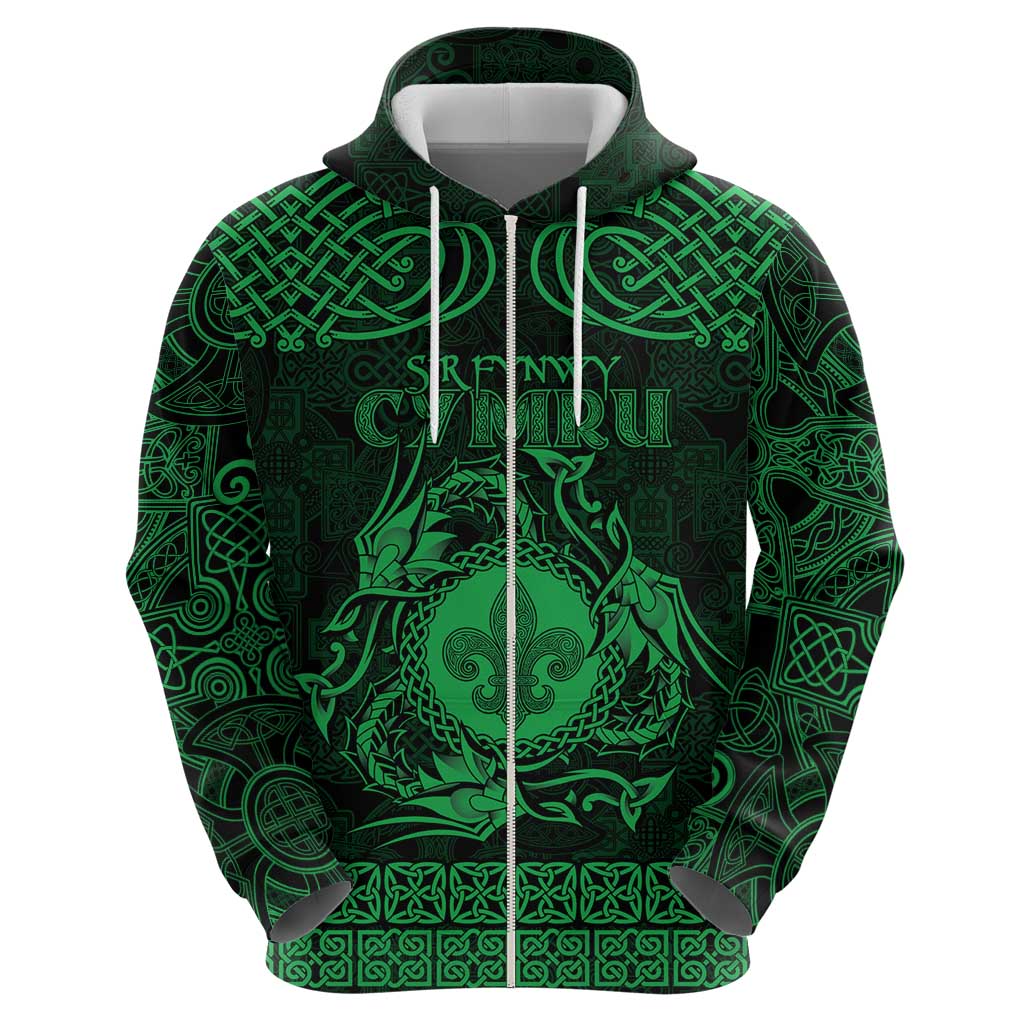 Personalized Monmouthshire Sir Fynwy Hoodie Green Fleur-de-lis Celtic-inspired - Wonder Print Shop