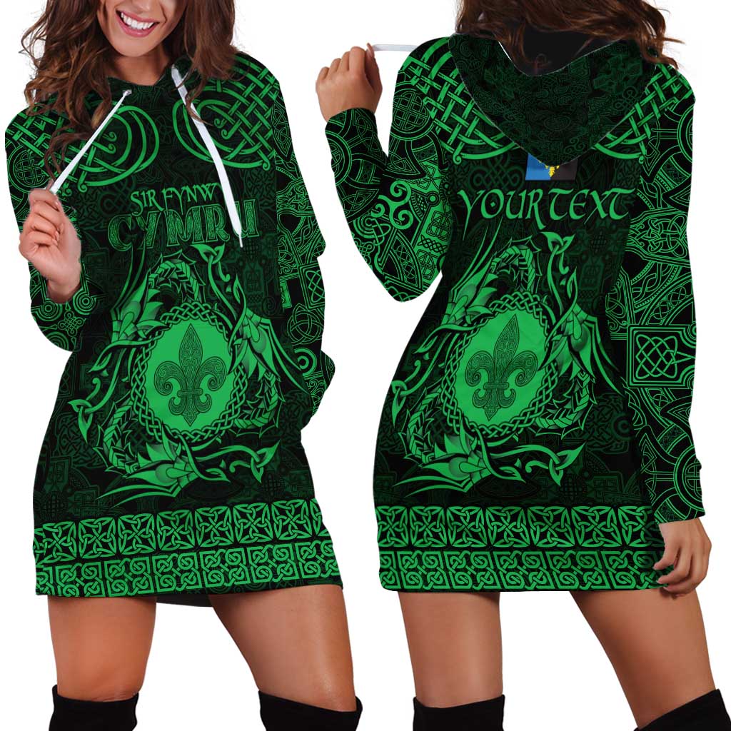 Personalized Monmouthshire Sir Fynwy Hoodie Dress Green Fleur-de-lis Celtic-inspired - Wonder Print Shop