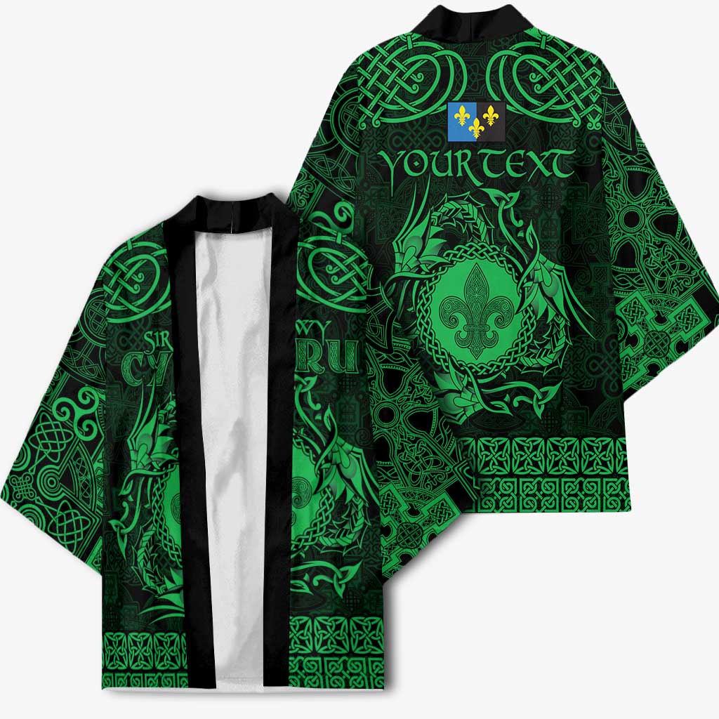 Personalized Monmouthshire Sir Fynwy Kimono Green Fleur-de-lis Celtic-inspired - Wonder Print Shop