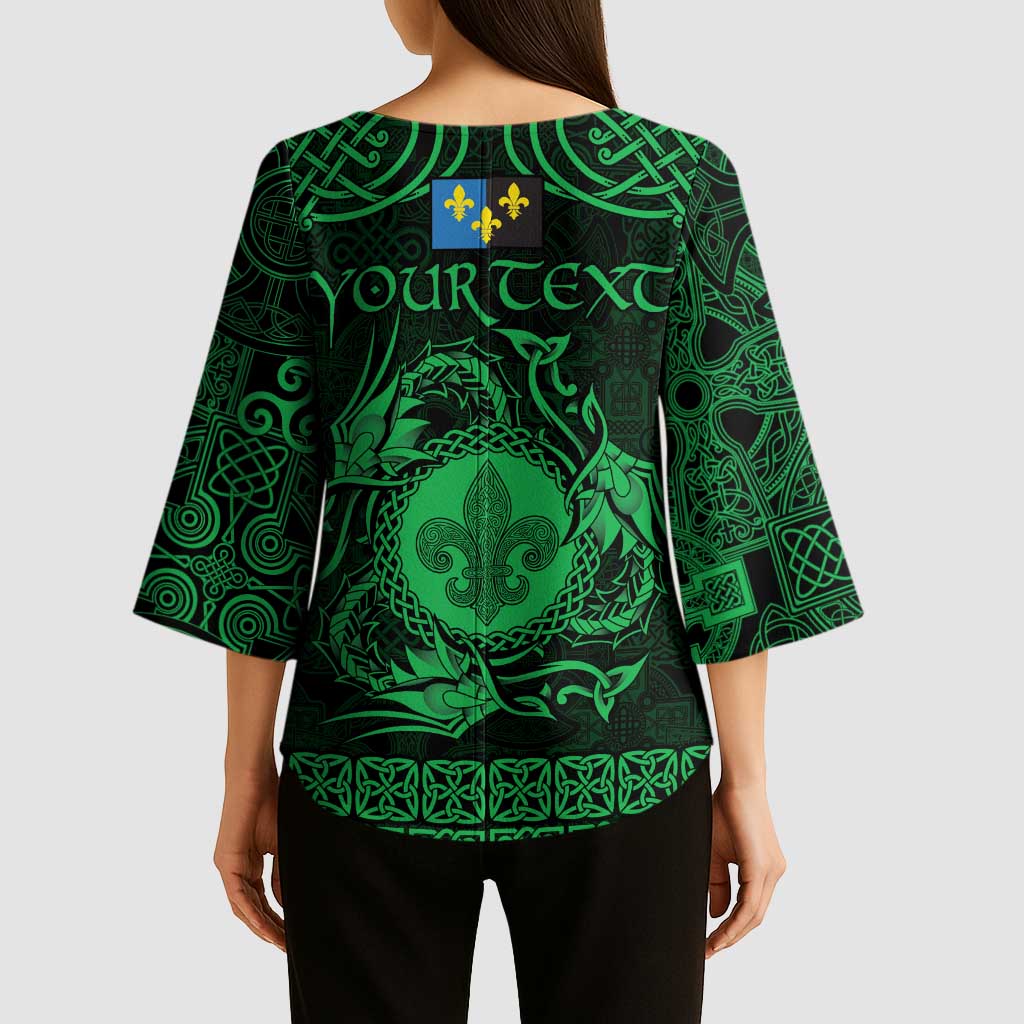 Personalized Monmouthshire Sir Fynwy Kimono Sleeve Blouse Green Fleur-de-lis Celtic-inspired - Wonder Print Shop