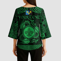 Personalized Monmouthshire Sir Fynwy Kimono Sleeve Blouse Green Fleur-de-lis Celtic-inspired - Wonder Print Shop