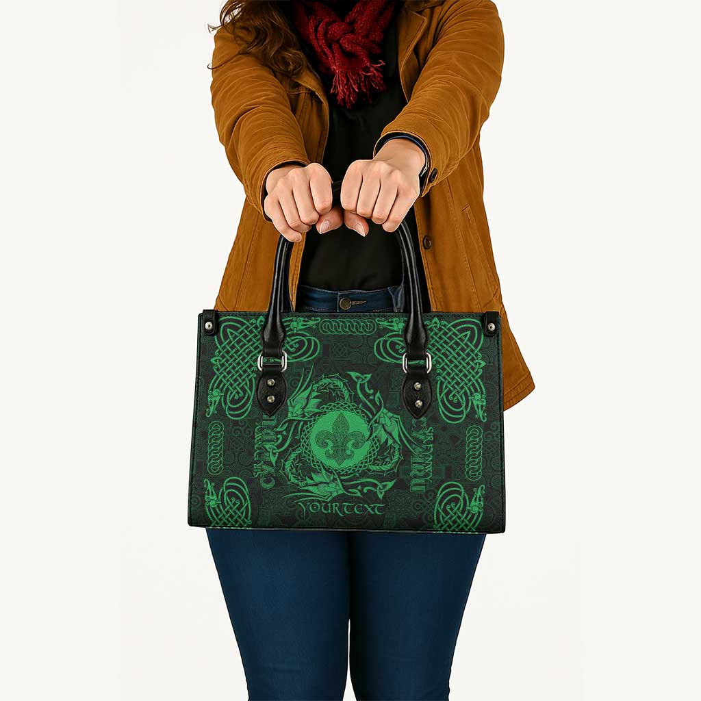 Personalized Monmouthshire Sir Fynwy Leather Bag Green Fleur-de-lis Celtic-inspired - Wonder Print Shop