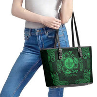 Personalized Monmouthshire Sir Fynwy Leather Tote Bag Green Fleur-de-lis Celtic-inspired - Wonder Print Shop
