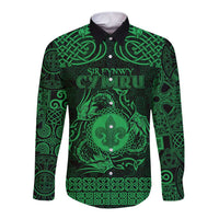 Personalized Monmouthshire Sir Fynwy Long Sleeve Button Shirt Green Fleur-de-lis Celtic-inspired - Wonder Print Shop