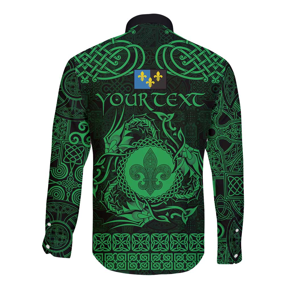 Personalized Monmouthshire Sir Fynwy Long Sleeve Button Shirt Green Fleur-de-lis Celtic-inspired - Wonder Print Shop