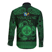 Personalized Monmouthshire Sir Fynwy Long Sleeve Button Shirt Green Fleur-de-lis Celtic-inspired - Wonder Print Shop