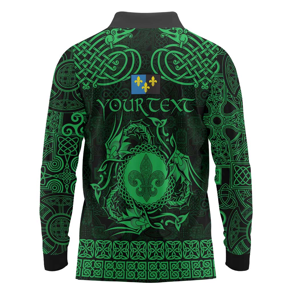 Personalized Monmouthshire Sir Fynwy Long Sleeve Polo Shirt Green Fleur-de-lis Celtic-inspired - Wonder Print Shop