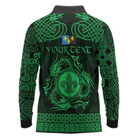 Personalized Monmouthshire Sir Fynwy Long Sleeve Polo Shirt Green Fleur-de-lis Celtic-inspired - Wonder Print Shop