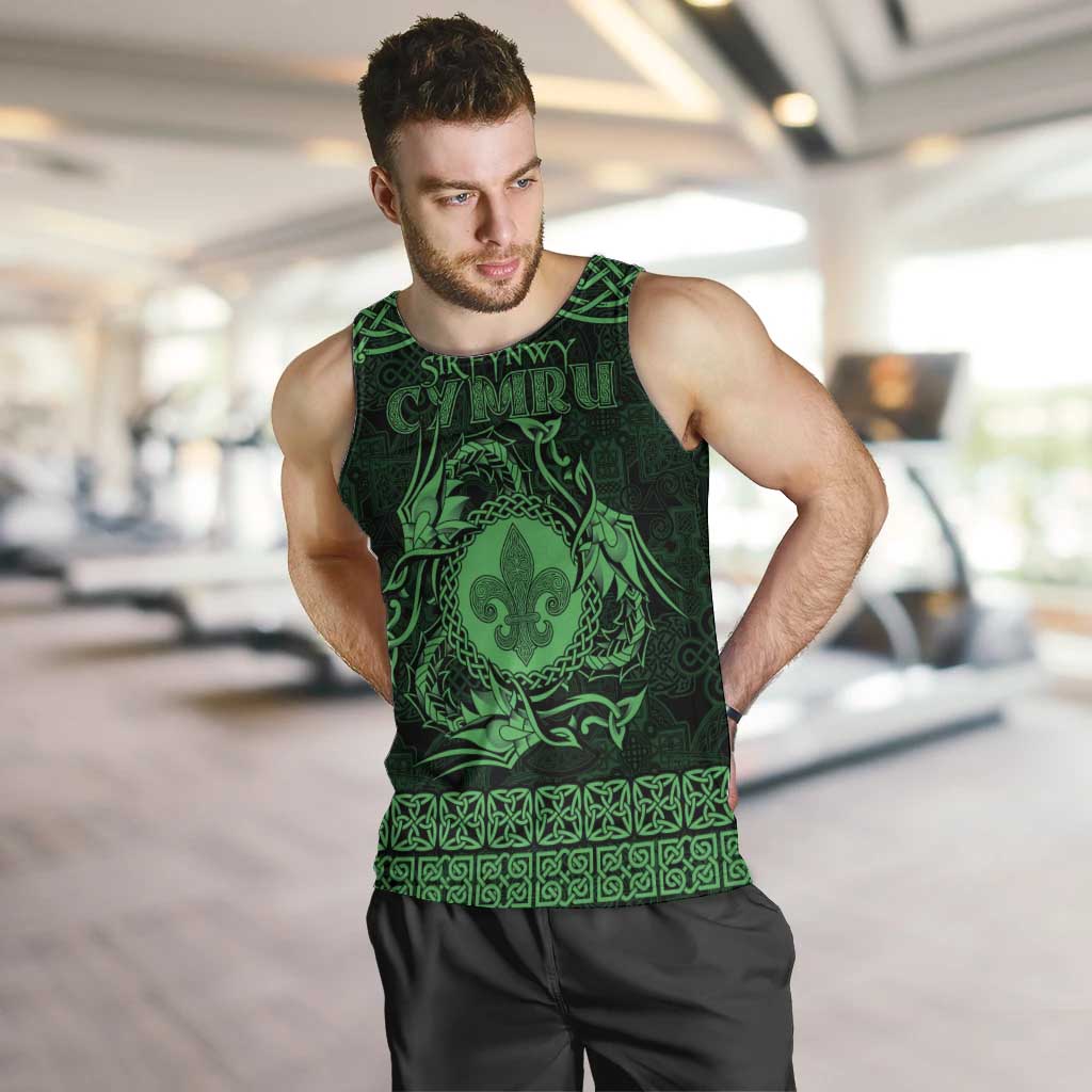 Personalized Monmouthshire Sir Fynwy Men Tank Top Green Fleur-de-lis Celtic-inspired - Wonder Print Shop
