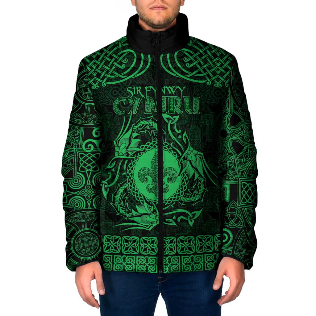 Personalized Monmouthshire Sir Fynwy Padded Jacket Green Fleur-de-lis Celtic-inspired - Wonder Print Shop