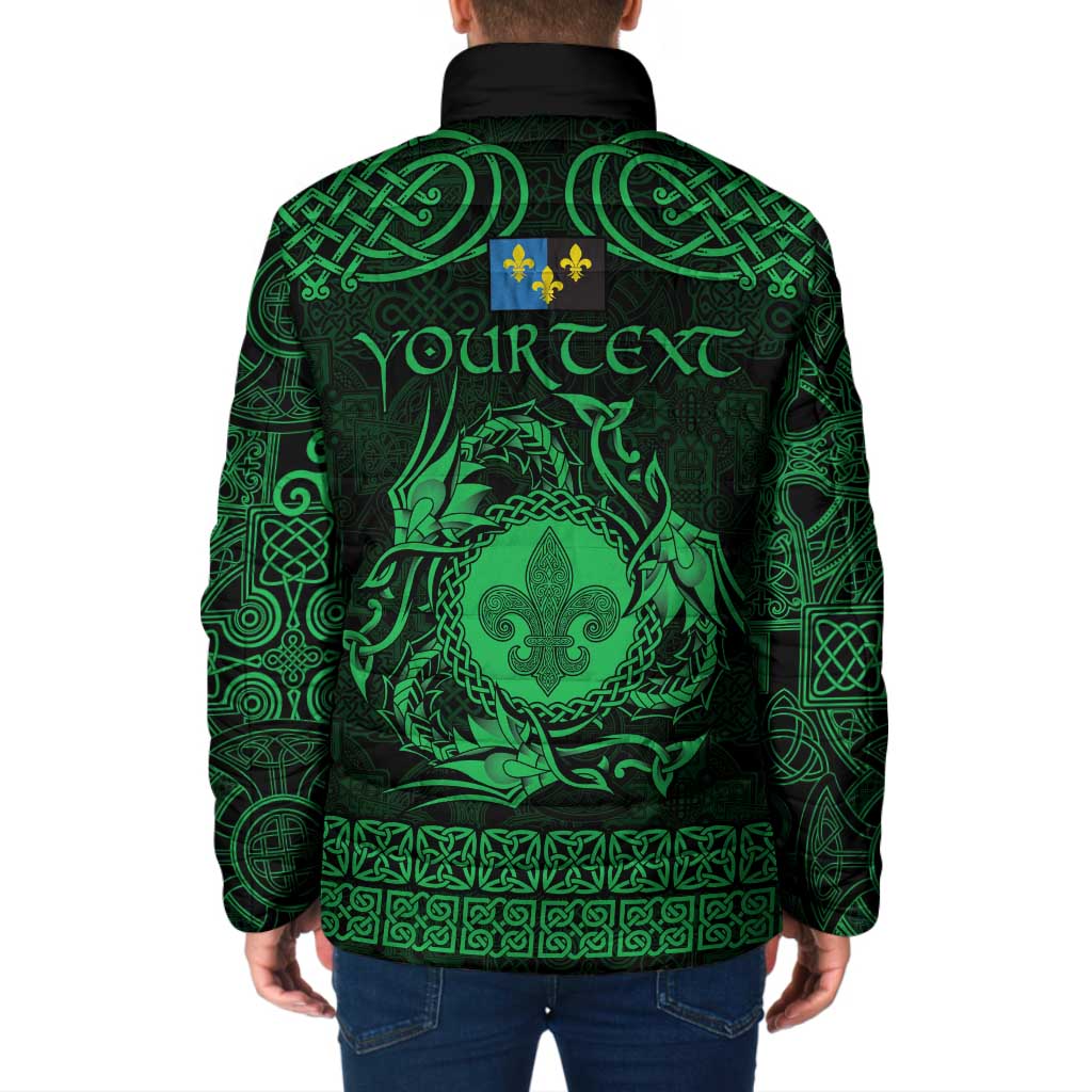 Personalized Monmouthshire Sir Fynwy Padded Jacket Green Fleur-de-lis Celtic-inspired - Wonder Print Shop